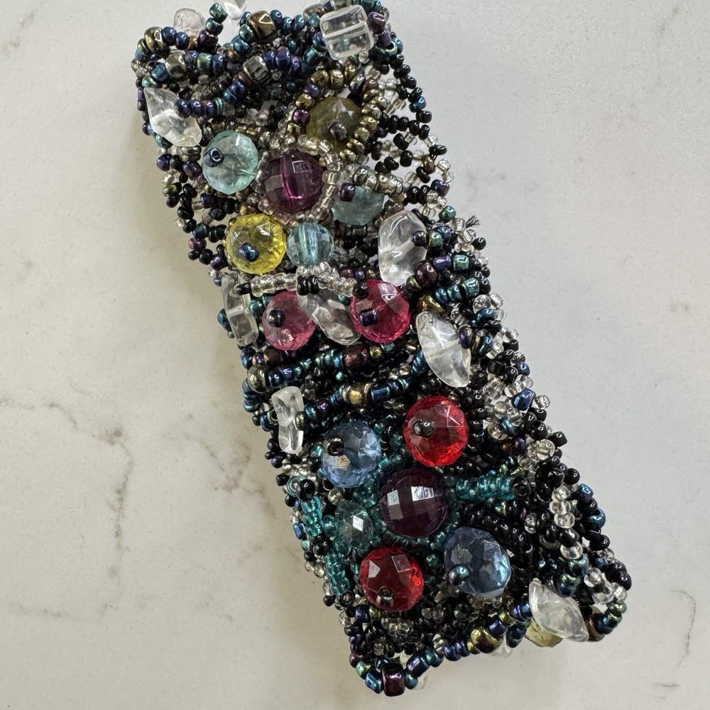 Vintage Artisan Wide Beaded Cuff Bracelet Colorful Glass Whimsigoth Dark Fairy
